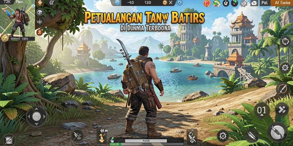 Screenshot utama 73K menampilkan eksplorasi dunia terbuka yang menakjubkan.