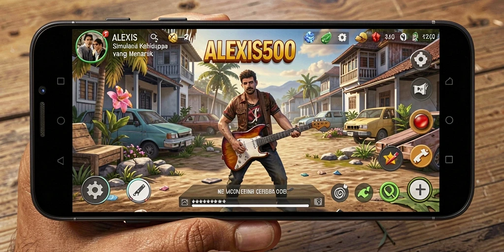 Screenshot gameplay ALEXIS500 yang memperlihatkan simulasi yang mendetail.