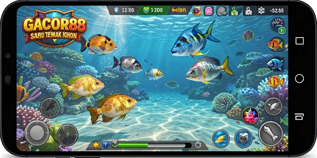Screenshot GACOR88 menampilkan aksi seru saat menangkap ikan di bawah laut.