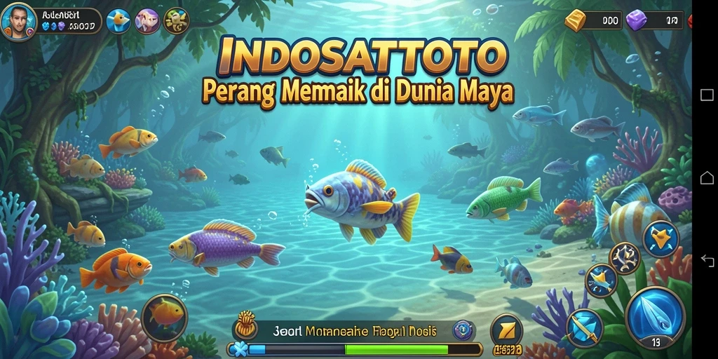 Tampilan gameplay <strong>INDOSATTOTO</strong> saat memancing di laut yang biru.