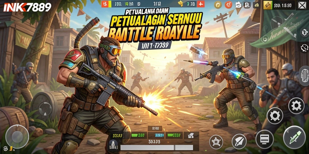 Tangkapan layar gameplay INK789 dengan aksi pertempuran seru dalam Battle Royale.