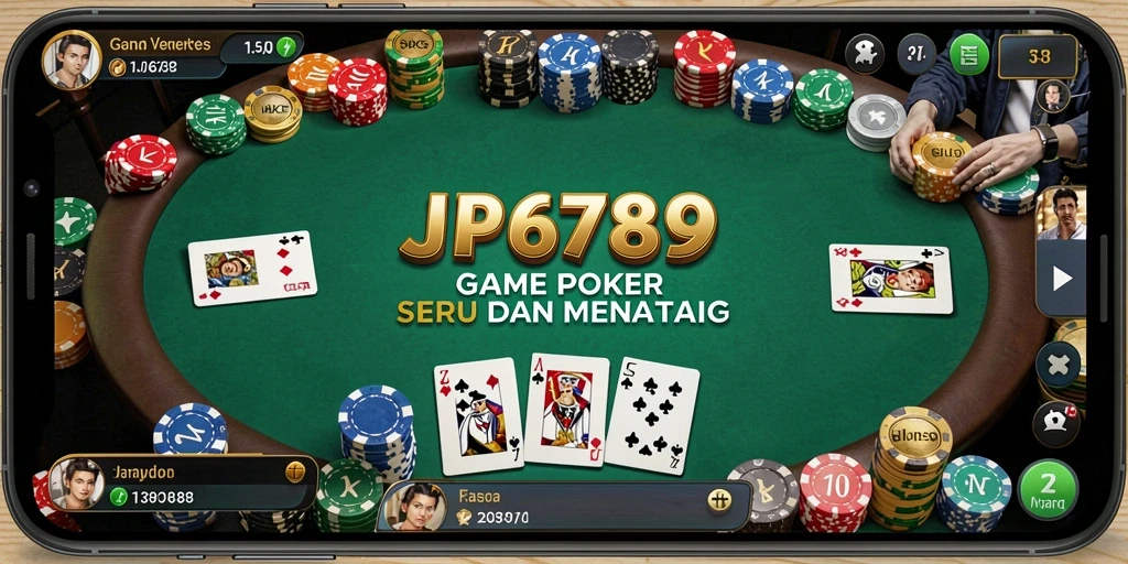 Screenshot utama JP6789 menampilkan gameplay Poker yang seru dan kompetitif.