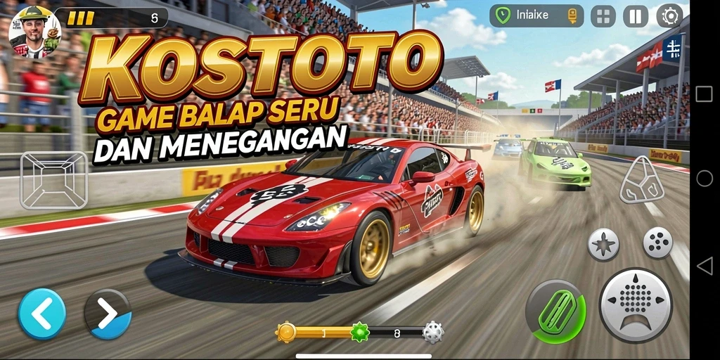 Tangkapan layar KOSTOTO menunjukkan aksi balap yang intens dan seru.