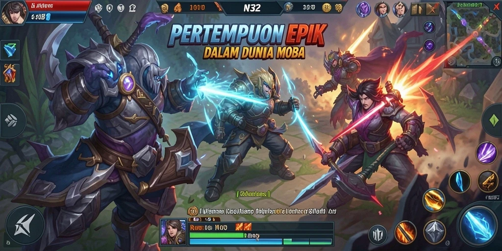Screenshot N32 menampilkan aksi seru dalam permainan MOBA.