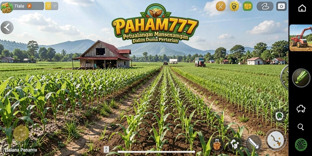 Tampilan gameplay PAHAM777 dengan ladang hijau yang subur.