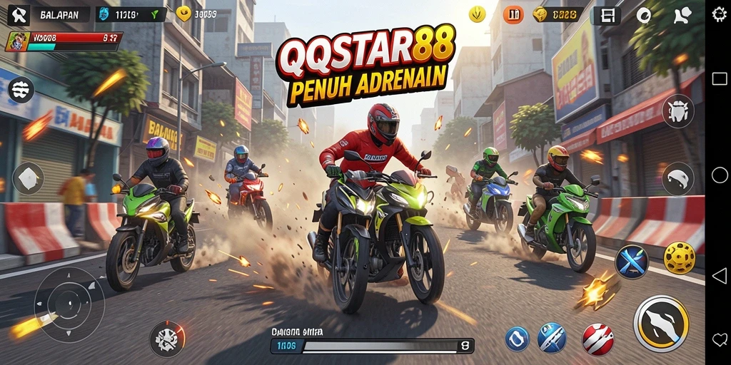 Screenshot gameplay QQSTAR88 menampilkan aksi balap yang mendebarkan.