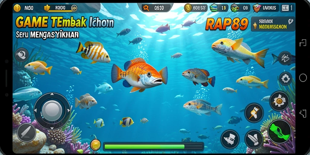 Tampilan gameplay seru saat menembak ikan berwarna-warni.