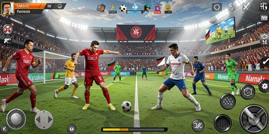 Screenshot gameplay SM605 menampilkan aksi olahraga yang mendebarkan.