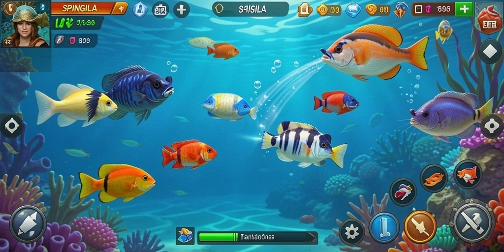 Tampilan seru dalam gameplay Tembak Ikan SPINGILA.