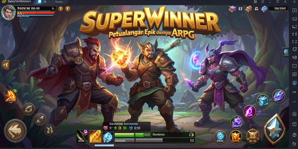 Tangkapan layar gameplay SUPERWINNER yang menunjukkan aksi tempur seru.